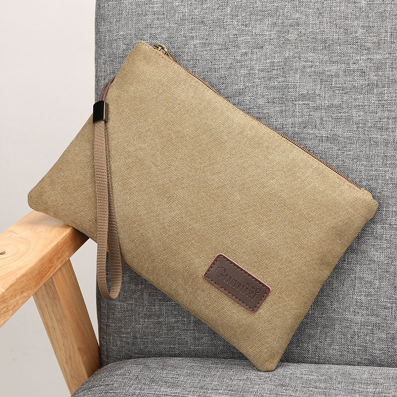 Flap Bag Envelope - กระเป๋าคล้องมือแบบซิป ผ้าแคนวาสนุ่ม สำหรับผู้ชาย ใช้ได้ทุกวัน กระเป๋าคลัทช์ ความจุเยอะ