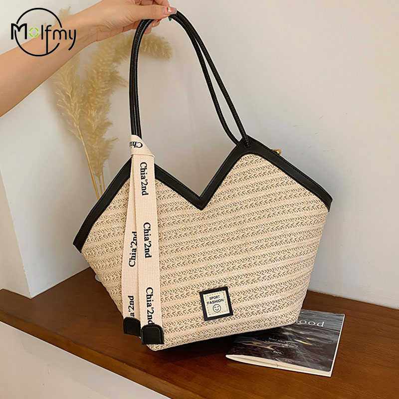 Women Bags Aldo - กระเป๋าชายหาดสุภาพสตรี Vintage Handmade ทอกระเป๋าถือไหล่ขนาดใหญ่ความจุกระเป๋าหวายฤดูร้อนวันหยุดกระเป๋าถือลําลอง Bolso Mujer