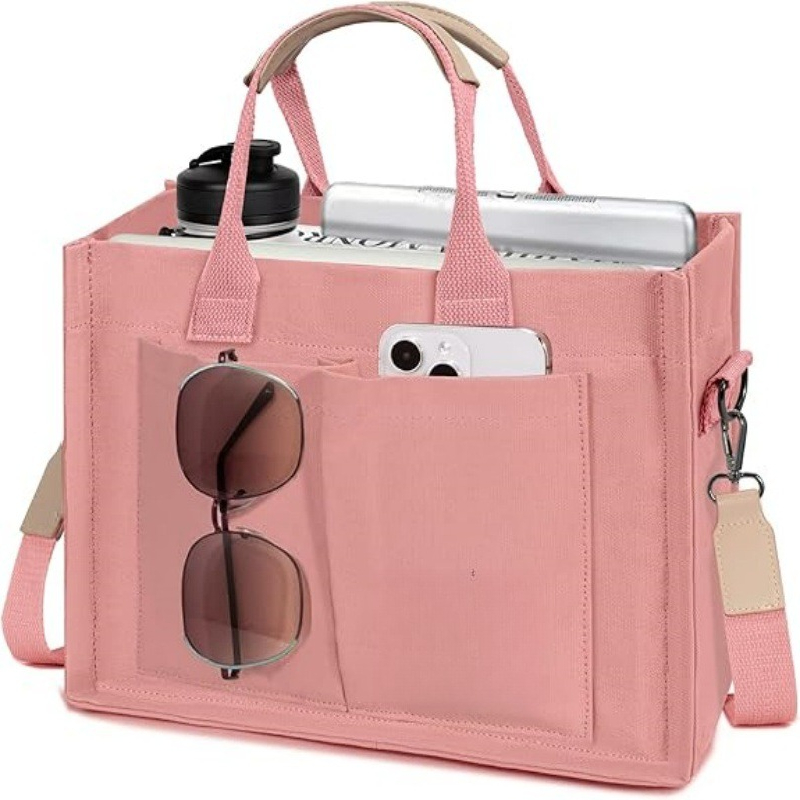 Women'S Work Bags Tote - กระเป๋าผ้าแคนวาสขนาดใหญ่สำหรับผู้หญิง มีช่องใส่ของ กระเป๋าสะพายข้างใส่แล็ปท็อป กระเป๋าถือสำหรับทำงานประจำวัน