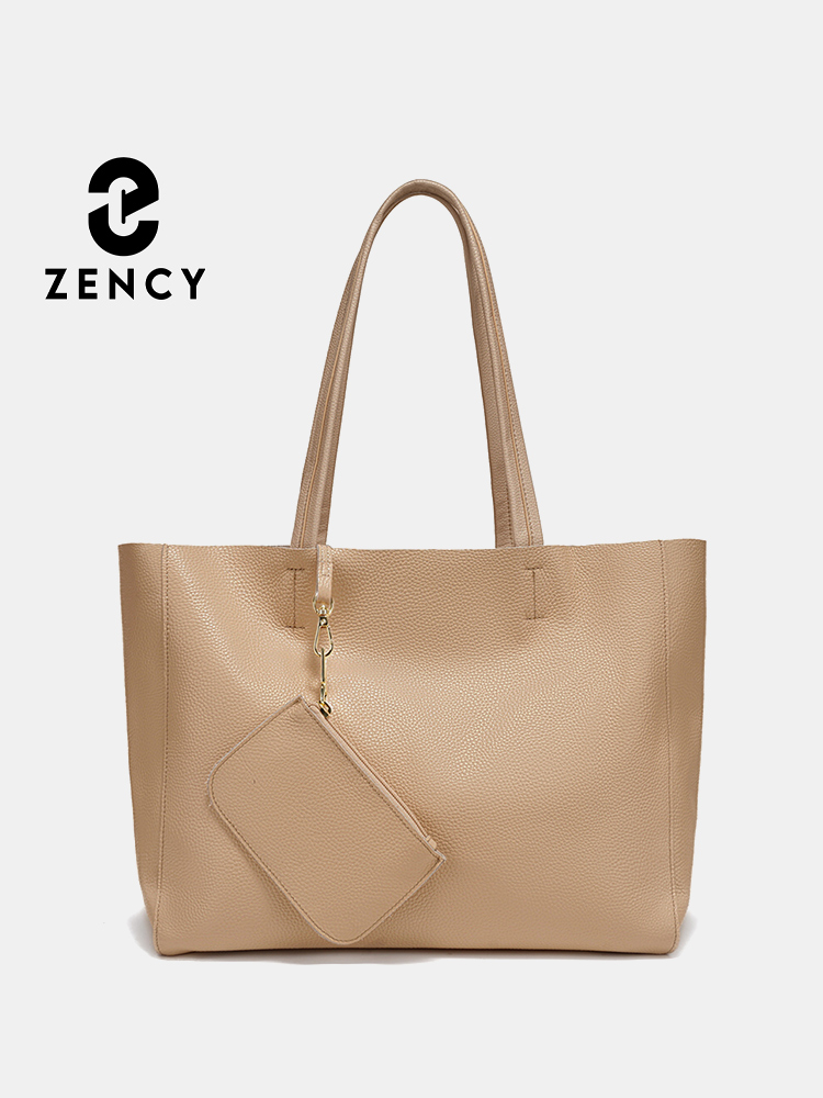 Women Bags For Work - กระเป๋าถือขนาดใหญ่หนังแท้ Zency กระเป๋าชายหาดสุดหรูสำหรับผู้หญิง พร้อมซิปสำหรับใส่เอกสาร A4 กระเป๋าทำงาน