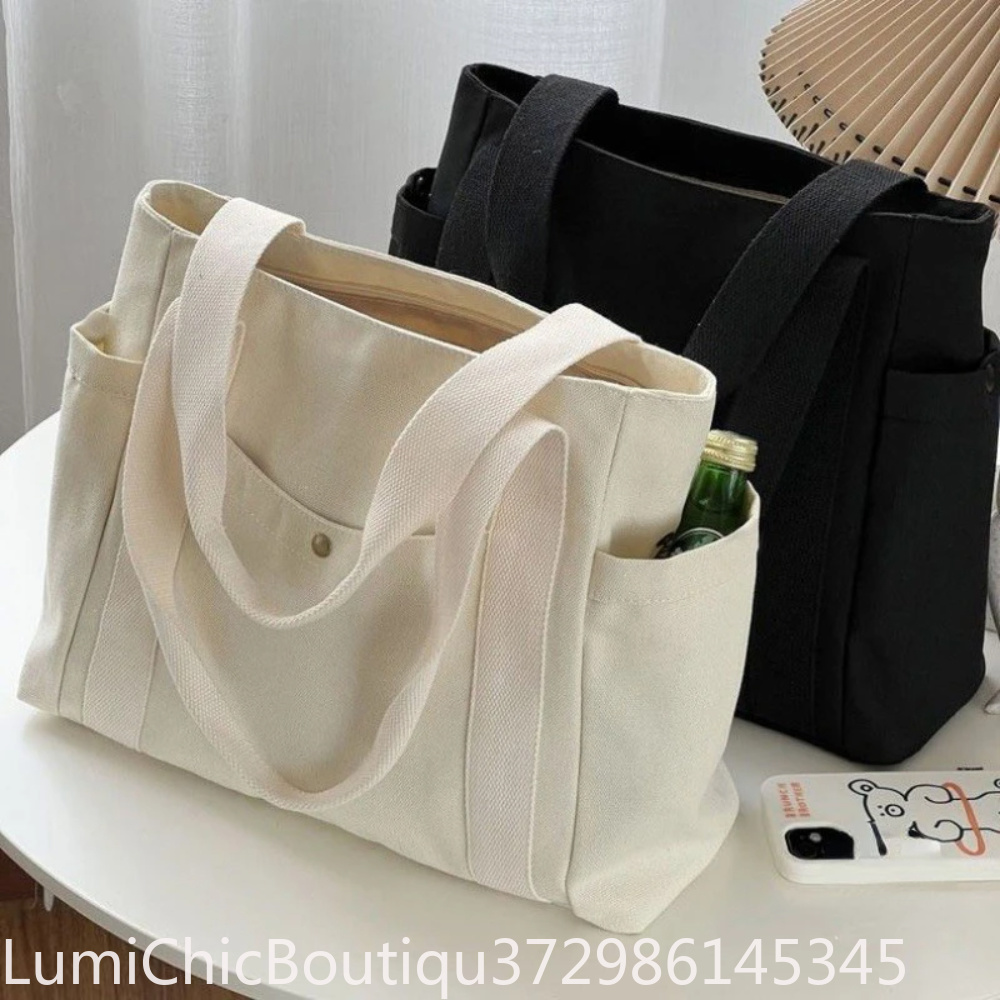 Women'S Work Bags Tote - กระเป๋าผ้าแคนวาสความจุขนาดใหญ่ สไตล์นักศึกษา กระเป๋าสะพายไหล่ ทนทาน สำหรับใส่หนังสือ เหมาะสำหรับนักศึกษา
