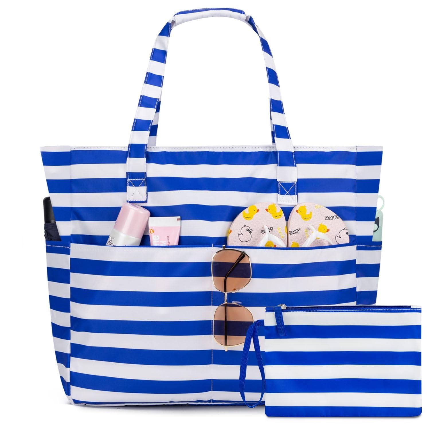 Women Bags Waterproof - กระเป๋าชายหาดสำหรับผู้หญิง กันน้ำ กันทราย กระเป๋าถือขนาดใหญ่พร้อมซิป เหมาะสำหรับออกกำลังกาย ท่องเที่ยว