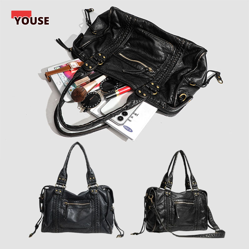 Women'S Work Bags Tote - แฟชั่นของผู้หญิงวินเทจล้างหนังนุ่มกระเป๋าความจุขนาดใหญ่พร็อพหลายกระเป๋าไหล่กระเป๋าMessenger