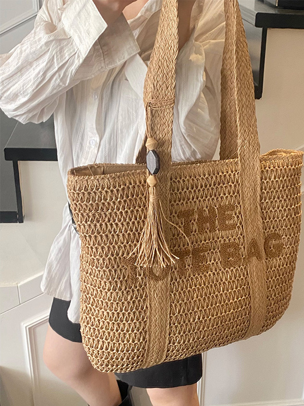 Women Bags Aldo - กระเป๋าถือสานทรงโท้ทขนาดใหญ่สำหรับเดินทางไปเที่ยวทะเลช่วงฤดูร้อน กระเป๋าสะพายไหล่เดี่ยวแฟชั่นลำลอง กระเป๋าถือผู้หญิงสุดอินเทรนด์ Ka Le Er