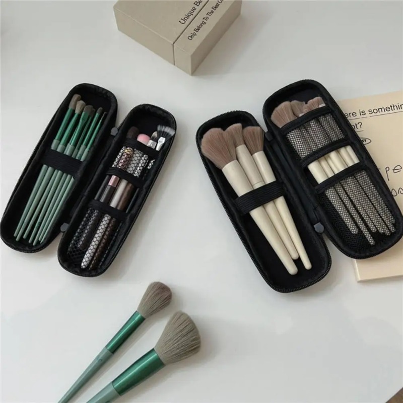 Women Bags Waterproof - 1 PC กระเป๋าเครื่องสําอางสีดํากันน้ํา Double Zipper แปรงแต่งหน้าผู้หญิงกระเป๋าแบบพกพาผู้ถือแปรงแต่งหน้า