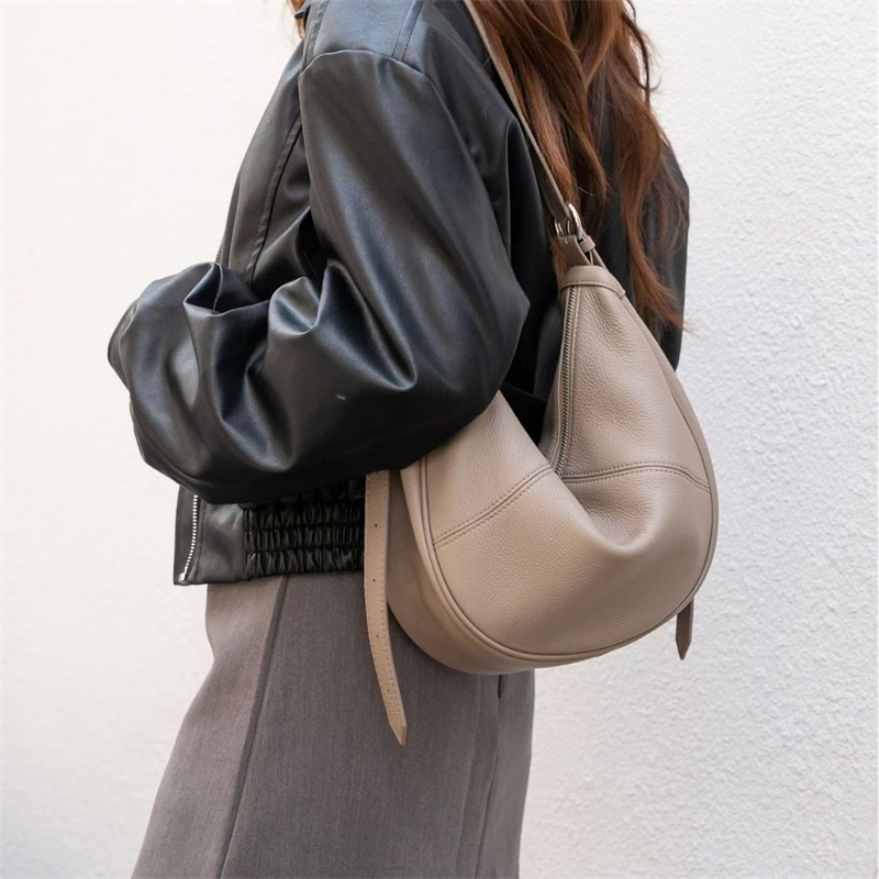 Women Bags For Work - กระเป๋าสะพายไหล่ทรงครึ่งวงกลมหนังแท้ BURMINSA สำหรับผู้หญิง กระเป๋าหนังวัวนุ่มสบาย สะพายข้าง ใช้ได้ทุกวัน