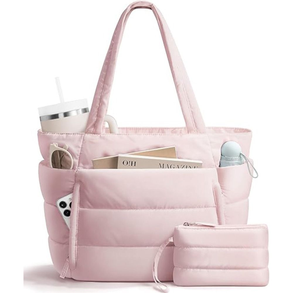 Women Bags For Work - กระเป๋าโท้ททรงพัฟฟ์ขนาดใหญ่สำหรับผู้หญิง มีช่องใส่ของหลายช่อง พร้อมกระเป๋าใส่เหรียญ กระเป๋าสำหรับเดินทาง น้ำหนักเบา กันน้ำ