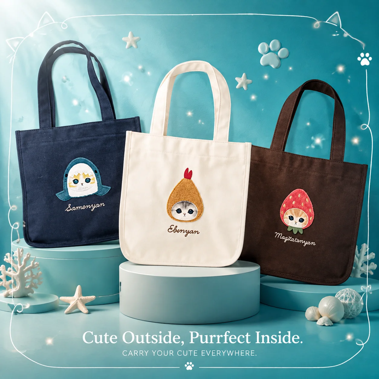 Women'S Bags Everyday - กระเป๋าผ้าแคนวาสสะพายไหล่ลายการ์ตูนแมวฉลามน่ารักสไตล์ญี่ปุ่น Mofusand รุ่นใหม่ ทำมือ สำหรับผู้หญิงและเด็กผู้หญิง