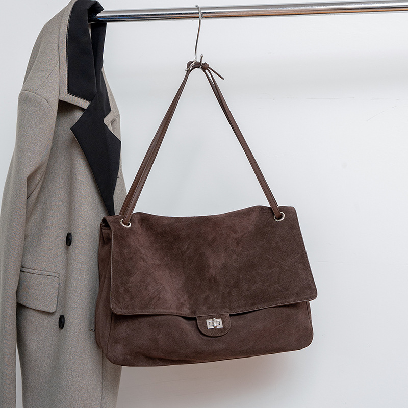 Women'S Work Bags Tote - กระเป๋าหนังกลับแท้สะพายไหล่สำหรับผู้หญิง สายปรับได้ ฝาปิดแบบเรโทร กระเป๋าโท้ทสำหรับทำงาน ความจุขนาดใหญ่ กระเป๋าถือสำหรับเดินทาง