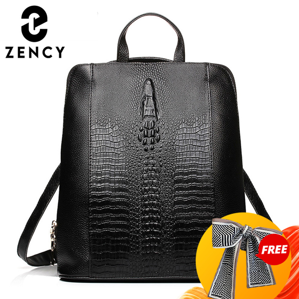 Women Bags For Work - กระเป๋าเป้สะพายหลังหนังจระเข้สำหรับผู้หญิง Zency ของแท้ 100% กระเป๋าเดินทาง ทำงาน