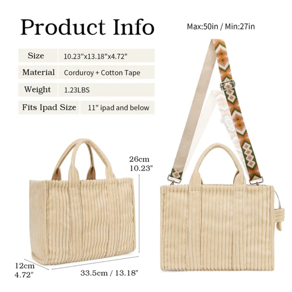 กระเป๋าผ้าคอร์ดูรอยสำหรับผู้หญ - Women'S Work Bags Tote บทวิจารณ์และราคา
