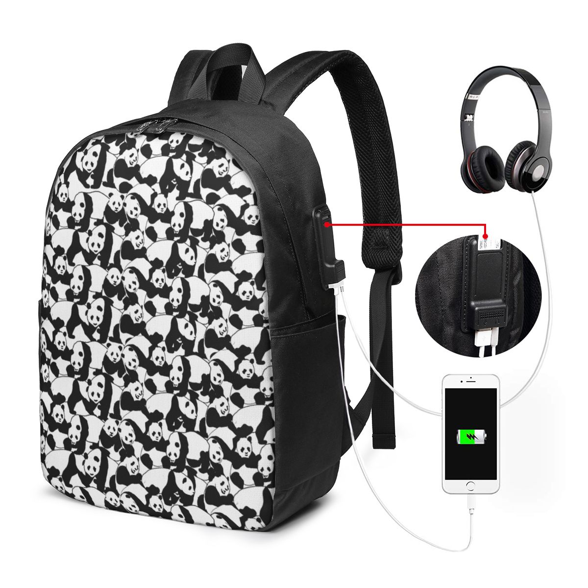 แพนด้าแพทเทิร์นกระเป๋าเป้สะพาย - Women Bags College บทวิจารณ์และราคา